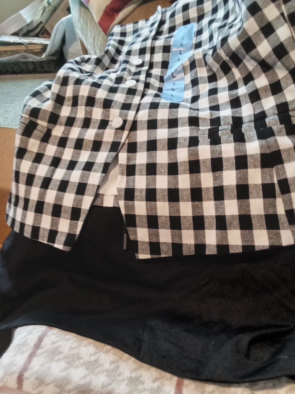 Express Black and White Checkered Dress with Button Detail